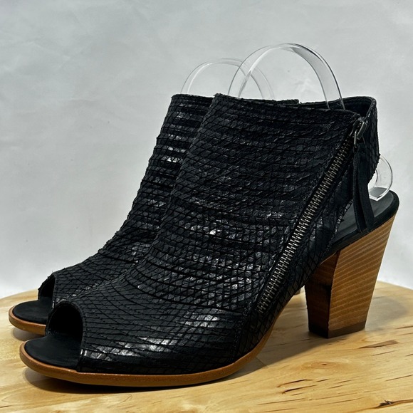 Paul Green Womens Peep-Toe Black Embossed Leather Ankle Side Zip Booties - 7.5‎ - Picture 4 of 10